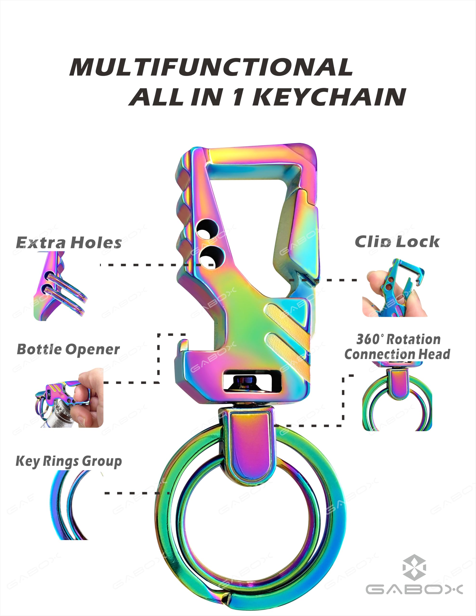 Gabox 2Pcs Keychain Edc Keyring Bottle Opener Auto Car Key Holder Tactical Carabiner Key Chain Clip Llaveros Porte-Cl  S, Electr