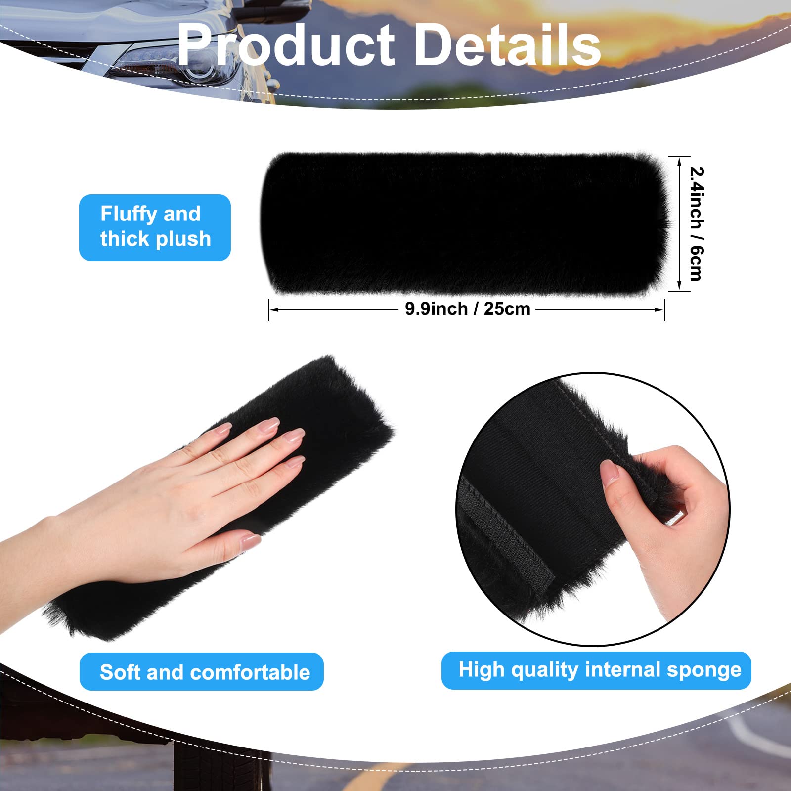 Boao 4 Pack Faux Sheepskin Car Seat Belt Pads Seatbelt Protector Soft Seat Belt Shoulder Strap Cover Comfort Harness Pad(Charcoa