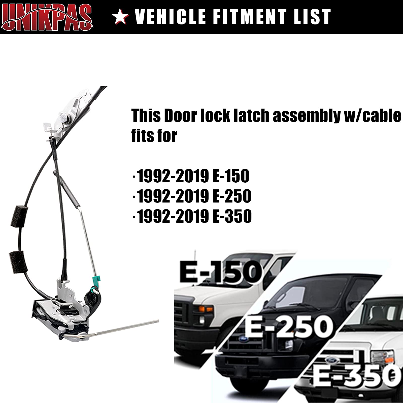 Unikpas Door Latch Assembly for Ford E150 E250 E350 - Rear Right Cargo Door - Model YL-DL122 - 1992-14 E-Van Compatibility