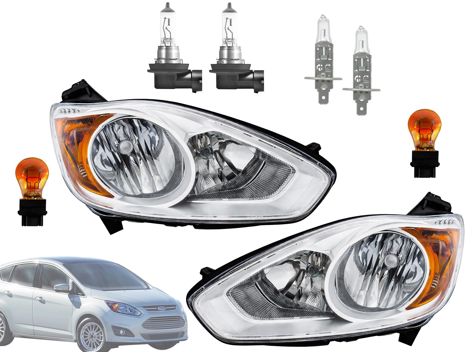 Auto Parts Avenue APA Replacement Head Light for 2013 2014 2015 2016 C-Max Energi Passenger Driver with Bulb DM5Z13008C DM5Z1300