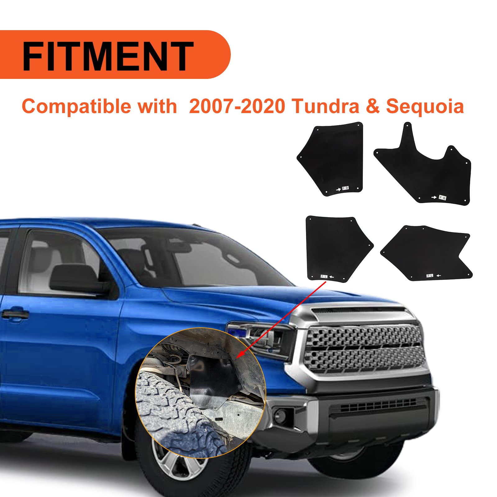 ECOTRIC Splash Shield Seals Fender Liner Apron Splash Guard Compatible with 2007-2022 Toyota Tundra & Sequoia Replace for 537360