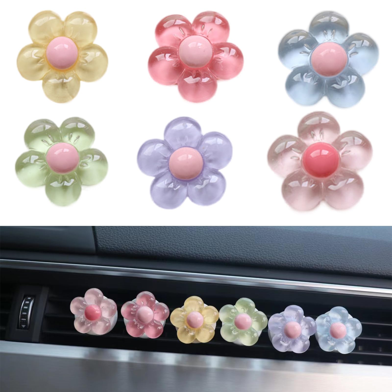 Joynaamn 6 Pcs Car Accessories For Women, Flower Air Vent Clips Air Conditioner Outlet Decoration Car Interior Decor Charm, Asso