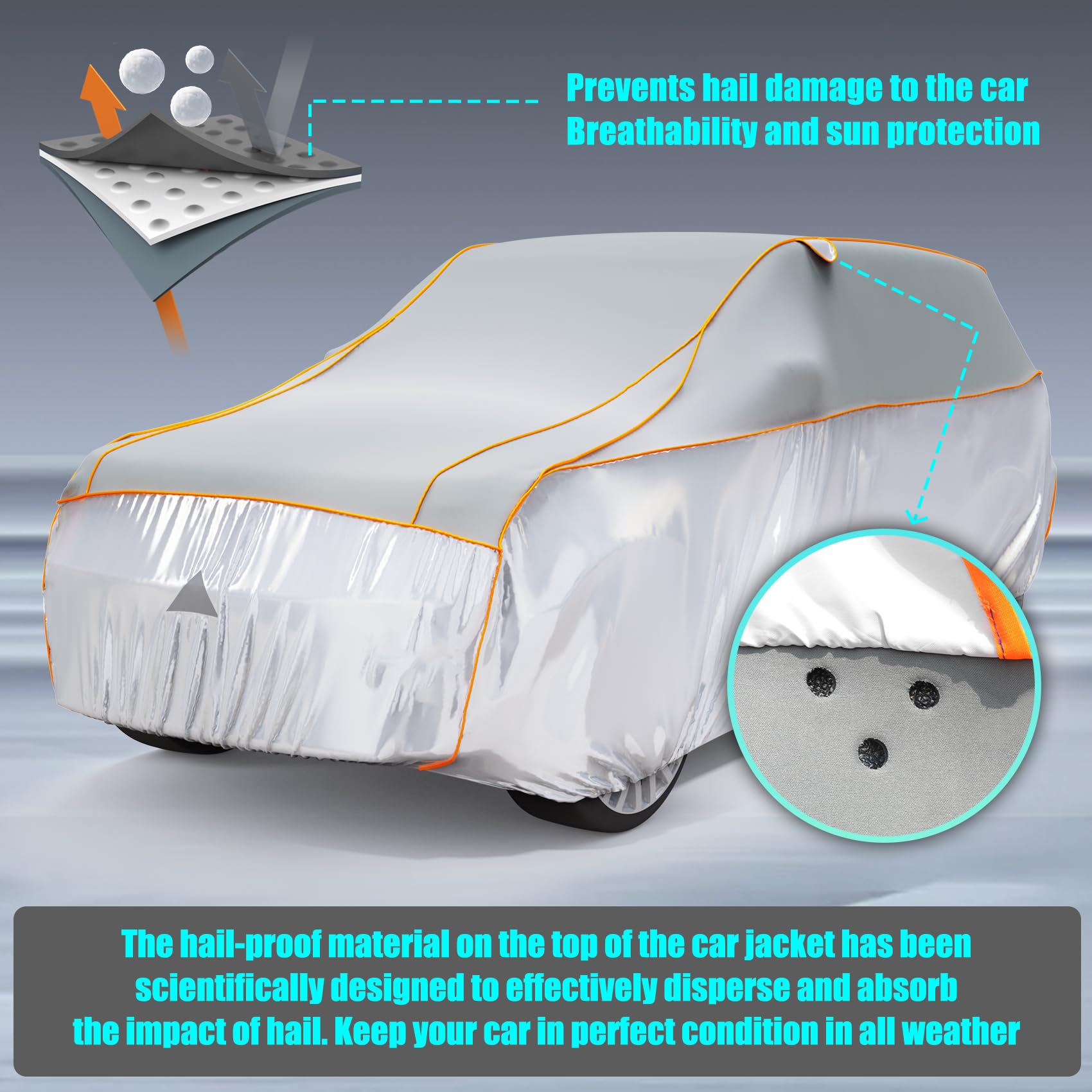 Pulaim Anti Hail Car Cover, Hail Protector Car Cover 6 Layer Thickened, Fits Class A Sedans 169 to 181 in, Heavy Duty Anti-Hail