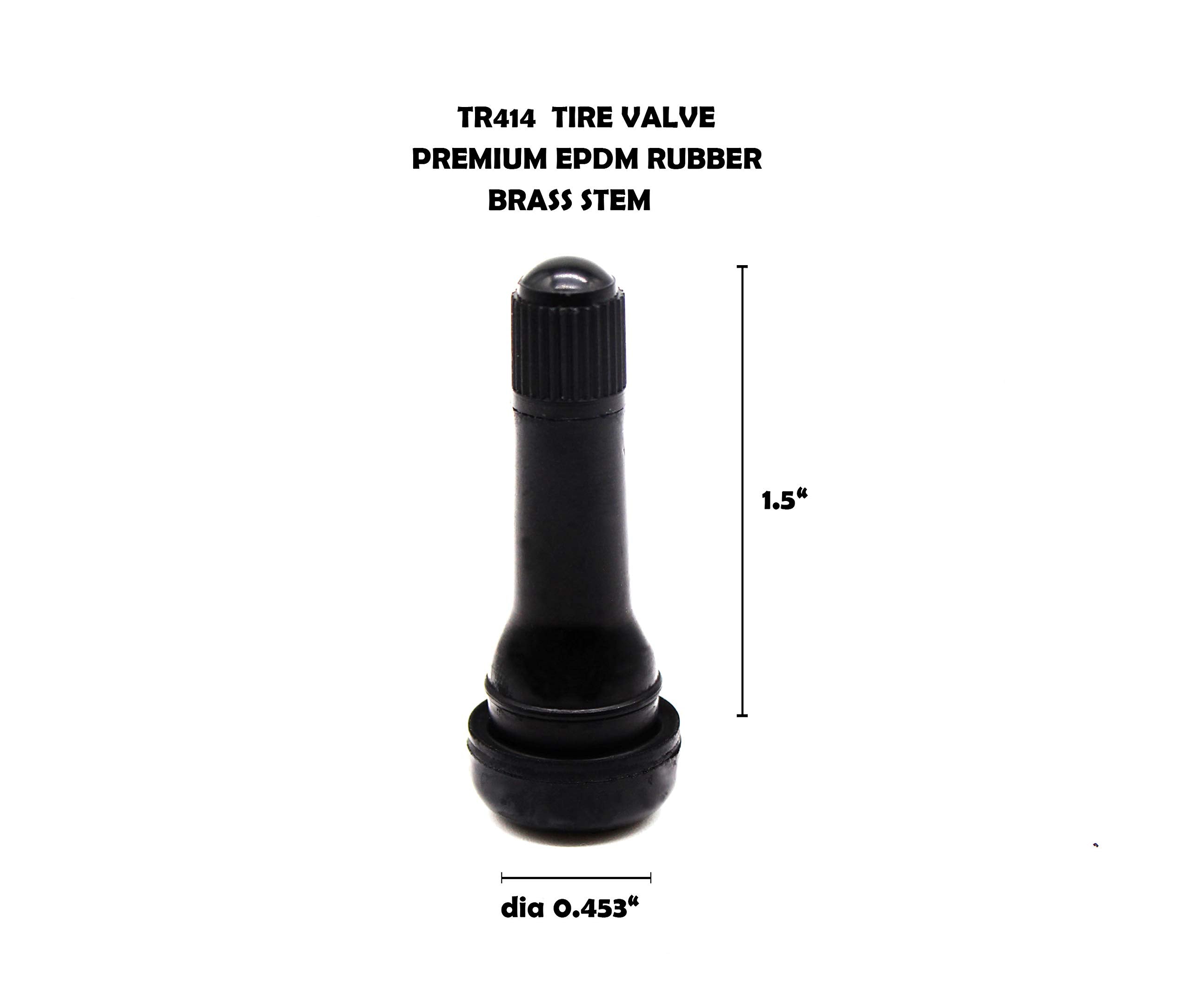 ACCRETION TR414 Rubber Snap-in Tire Valve Stem for Tubeless 0.453 Inch 11.5mm Rim Holes on Standard Vehicle Tires (Set of 4)