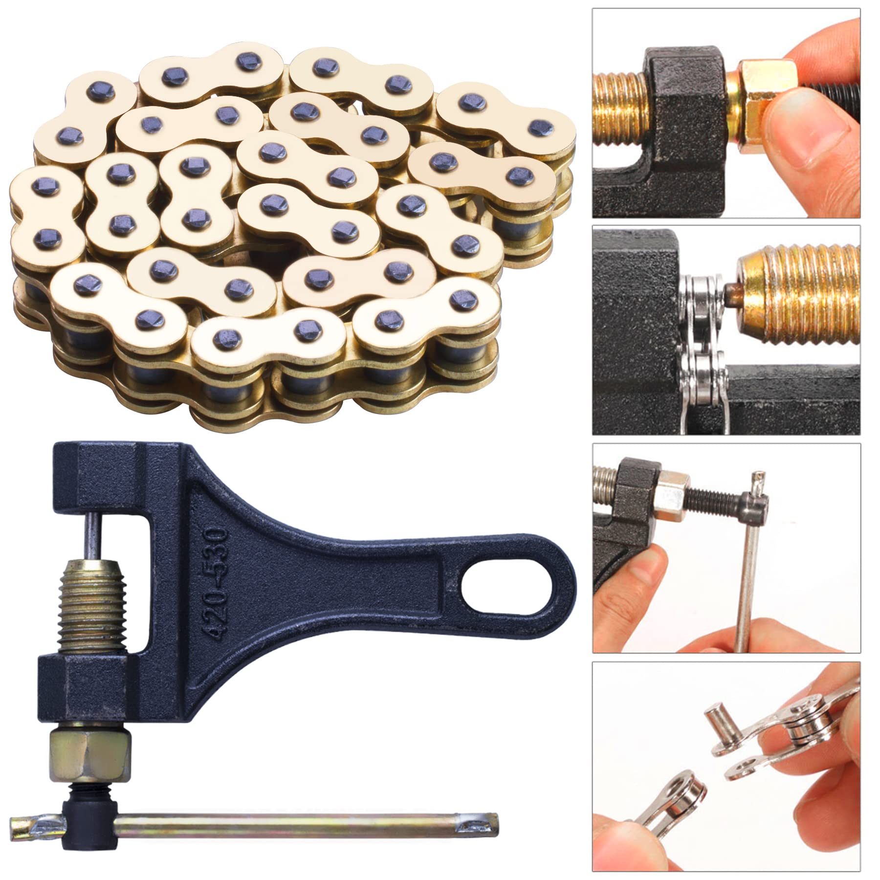 Mrelc Gold 520 X-Ring Chain + Chain Breaker,114 Links With Connecting Master Link