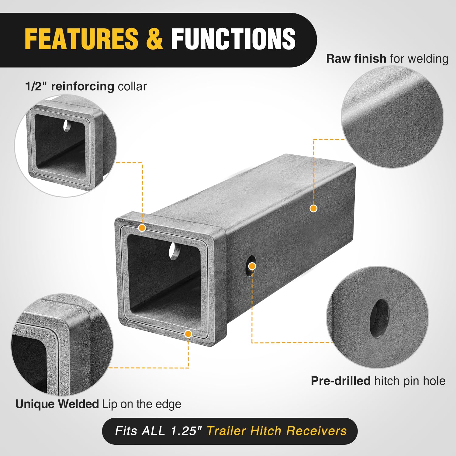 Nilight Hitch Adapter 1-1/4'' X 6'' Combo Bar Trailer Receiver Tube Weld-On Raw Steel Hitch Bar