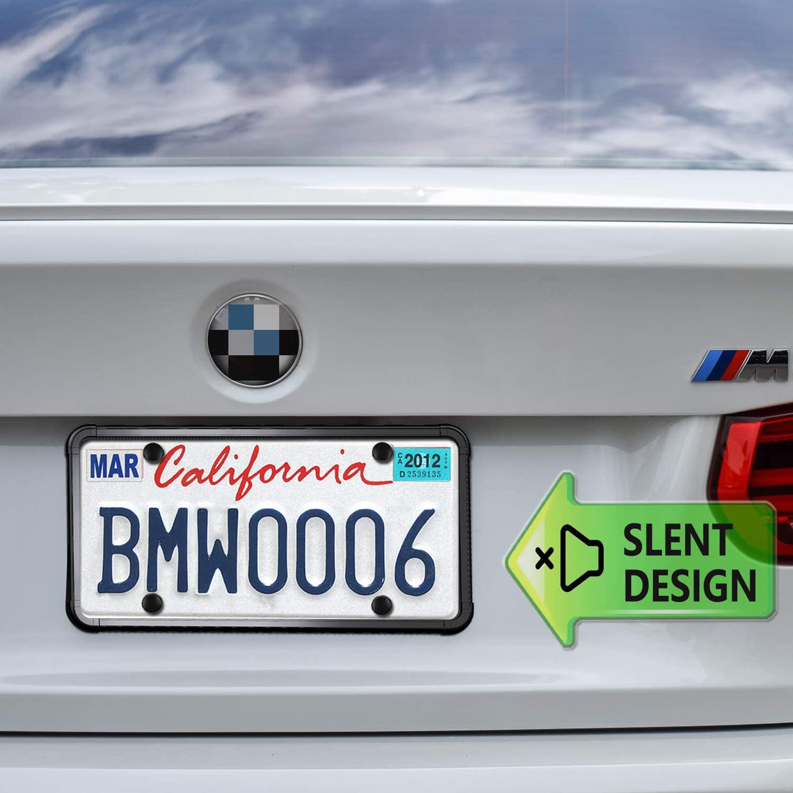 Aootf Black License Plate Frames-2 Pack Silicone License Plate Cover Front & Rear Tag Slim Holder With Screws, Screw Caps, With