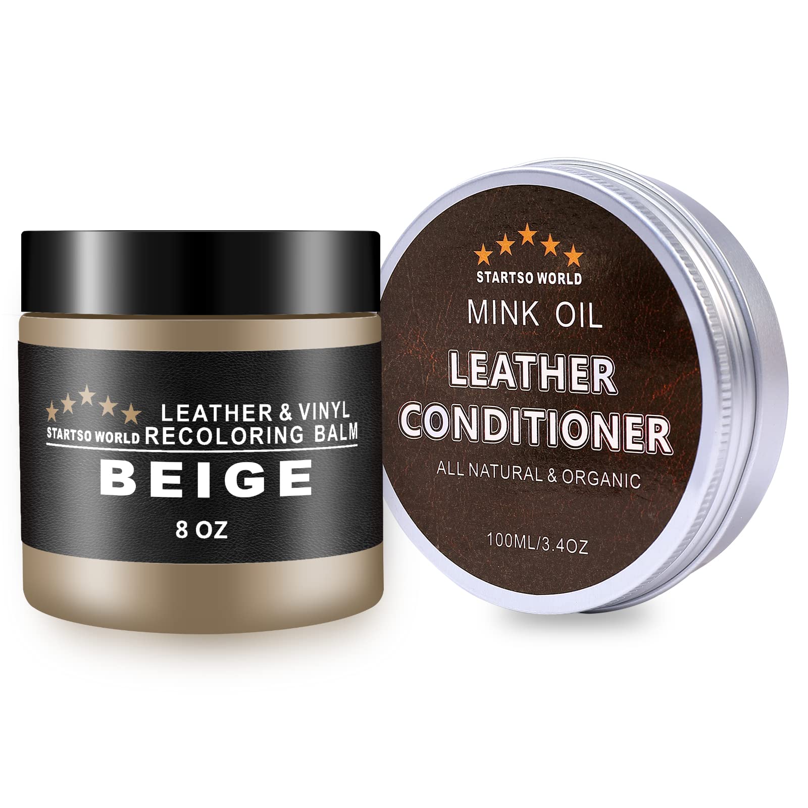 Startso World Leather Recoloring Balm With Mink Oil Leather Conditioner, Leather Repair Kit For Couches,Beige Leather Dye For Furniture, Car Seat, Sofa, Shoes, Vinyl