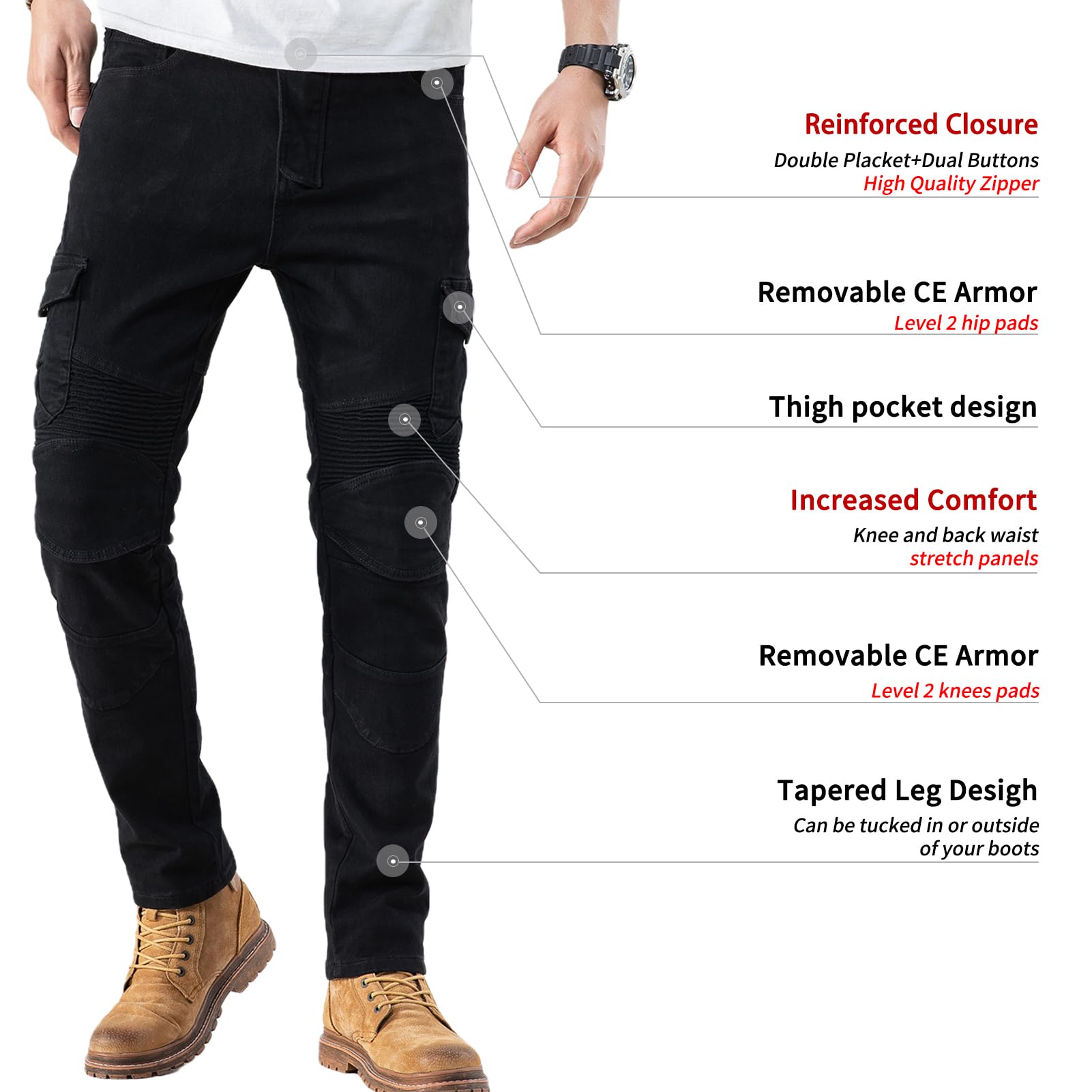 Ctbqitom Motorcycle Pants For Men Motocross Riding Pants Motorbike Riding Denim Jeans Adventure Trousers With Ce Armor,Black,36