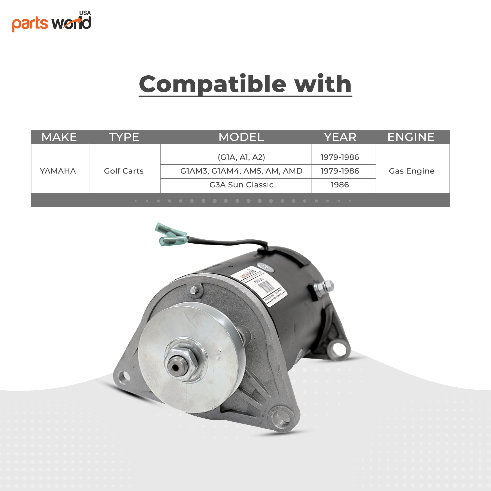 parts world USA 12V Starter Generator for Yamaha Golf Cart G1A/G3A, Model PW03-208, Copper, 1 Year Warranty