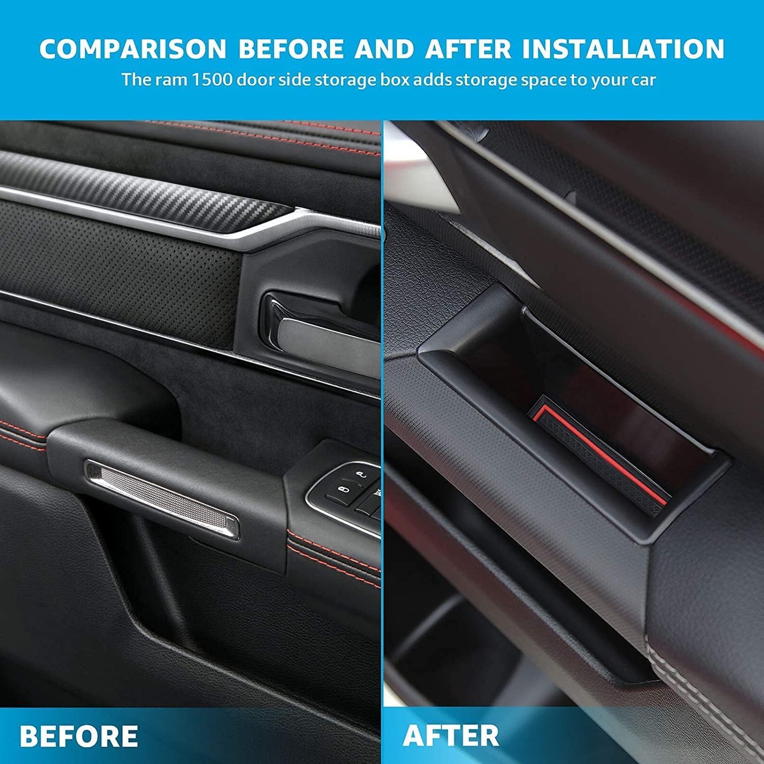 Motrobe Door Side Storage Tray For Dodge Ram 1500 Crew Cab Driver And Passenger Door Armrest Pocket Insert Organizer 2024 2023 2
