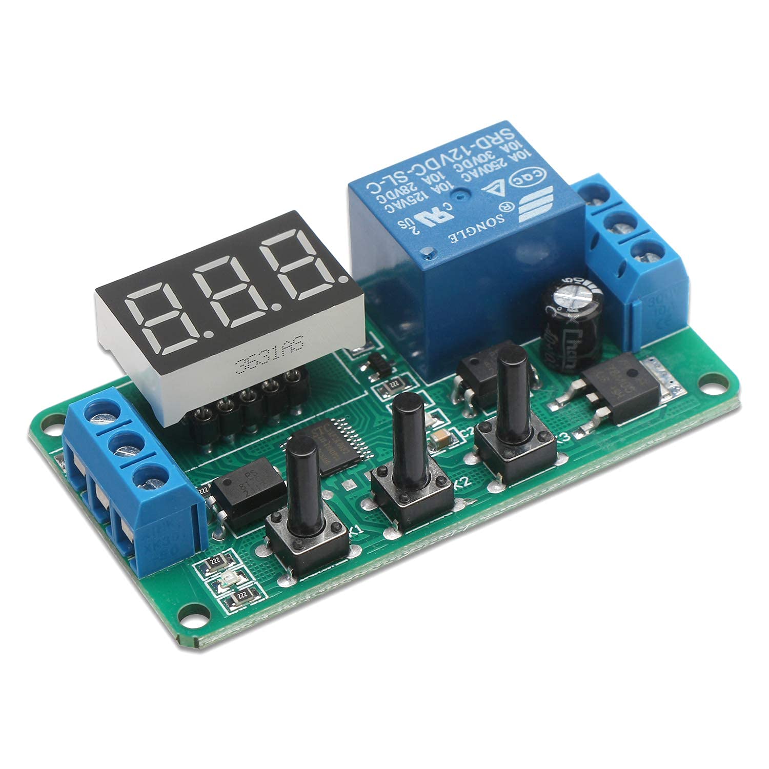 DROK 12V Timer Relay - 4-Mode Digital Delay Switch, 0.1s to 999min, Model 300473, LED Display, 50mA