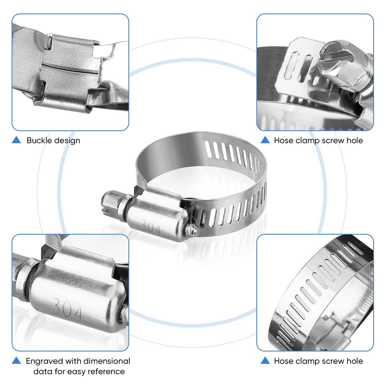 Ticonn 20Pcs Hose Clamp Set - 1-1/4 ' ' - 1-23/32 ' ' 304 Stainless Steel Worm Gear Hose Clamps For Pipe, Intercooler, Plumbing,