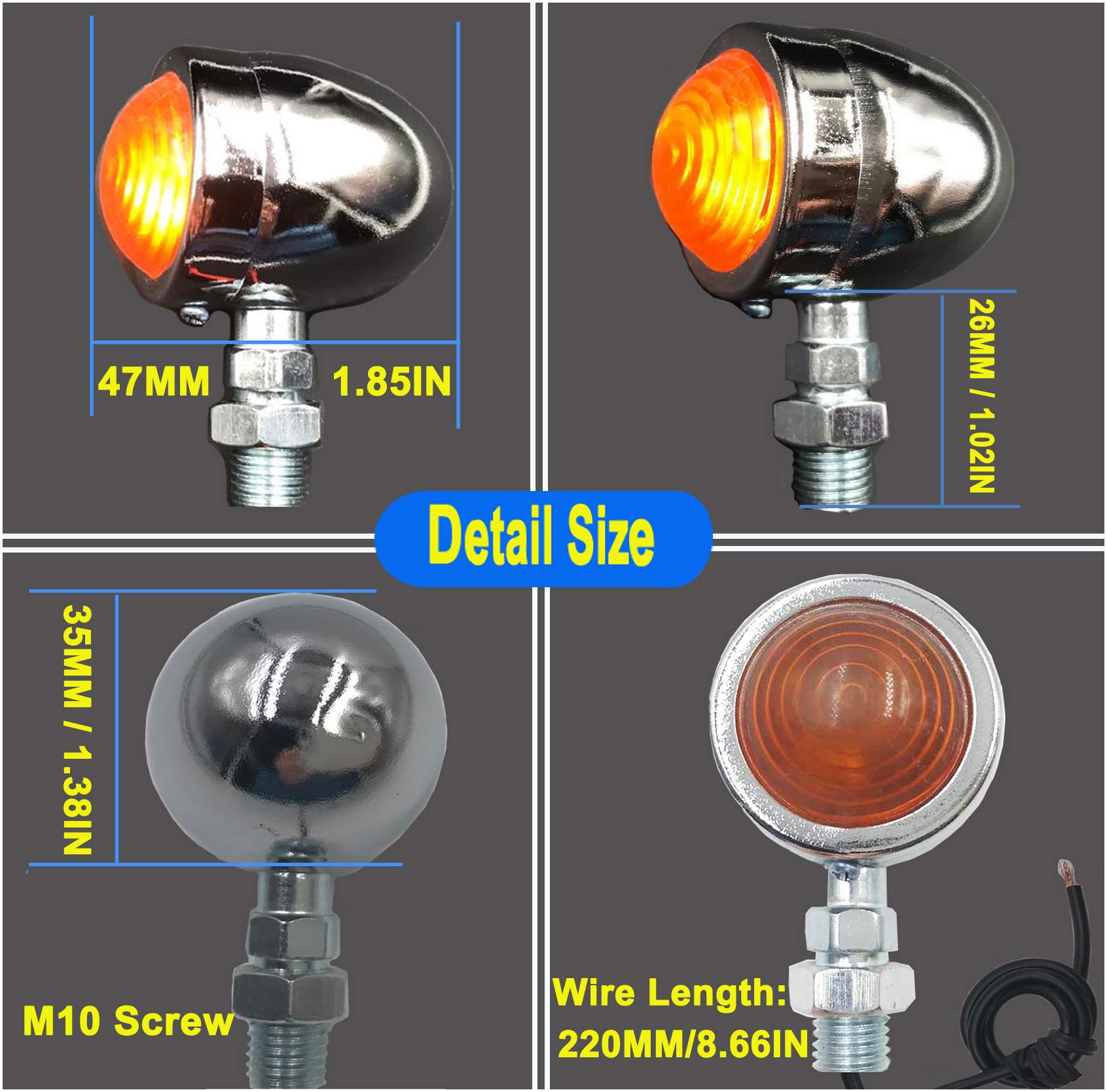 Bluerice Universal Motorcycle Turn Signals Bullet Blinker Indicator Lights Amber Lamp Light For Sportster Cruiser Bobber Chopper