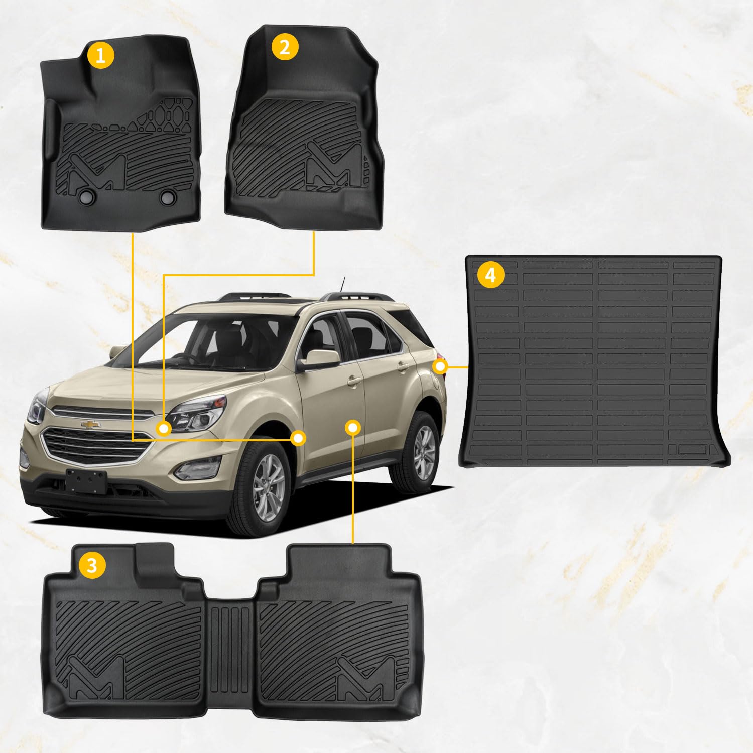 Tpe Automotive Floor Mats & Cargo Liner Custom For 2012-2017 Chevy Equinox & Gmc Terrain, All Weather Cover Protection Waterproo