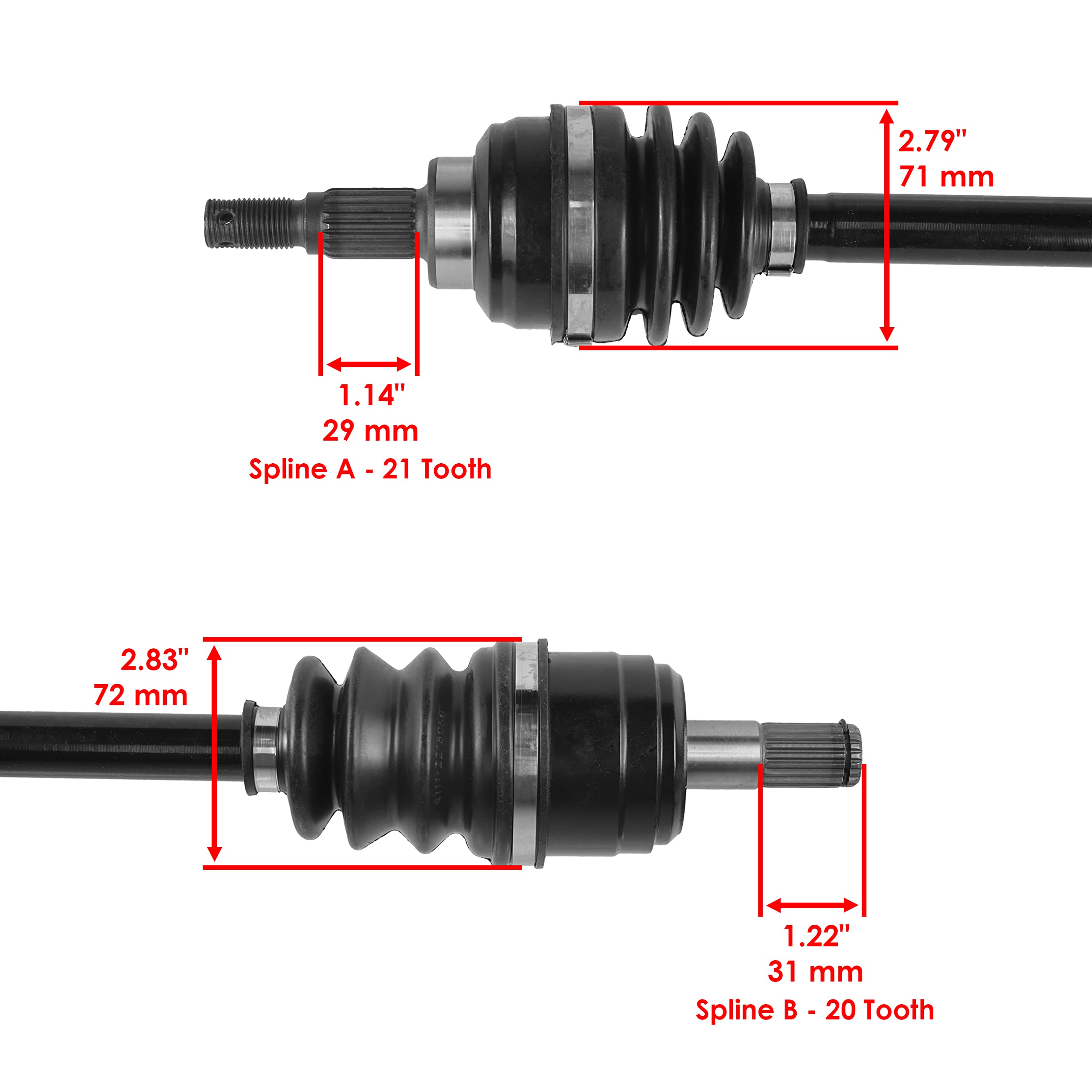 Caltric CV Joint Axles for Honda TRX300FW 4X4 (1993-2000) - Metal, Large, Complete Front Left & Right Set