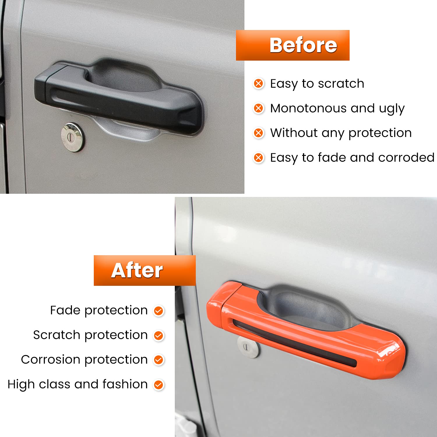 Door Handle Inserts Cover Trim+Tailgate Handle Cover for 2018-2024 Jeep Wrangler JL JLU Sports Sahara Freedom Rubicon Unlimited