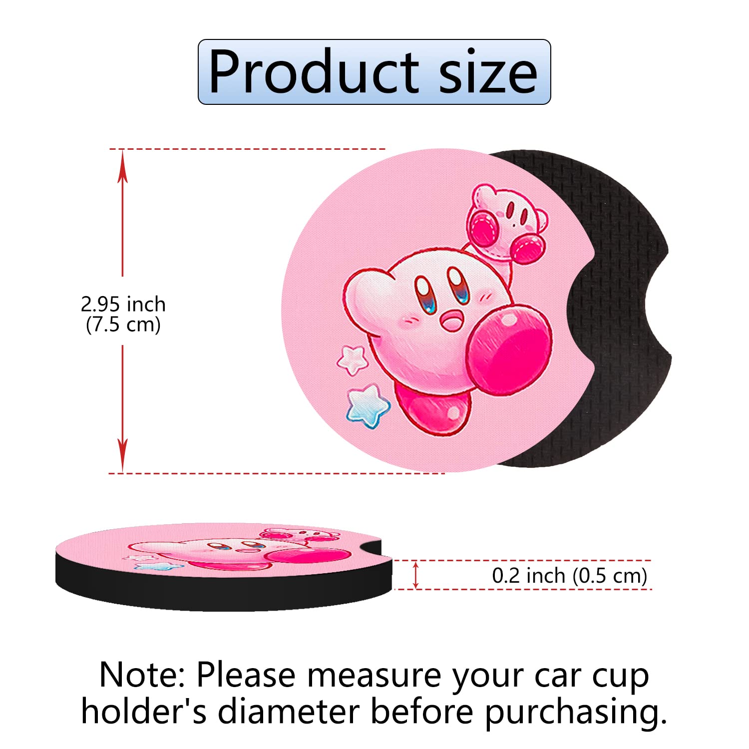 Car Cupholder Coaster Absorbent 2 Pack Cute Kawaii Cartoon Design Rubber New Automotive Cup Holder Decal Decor Accessories For W