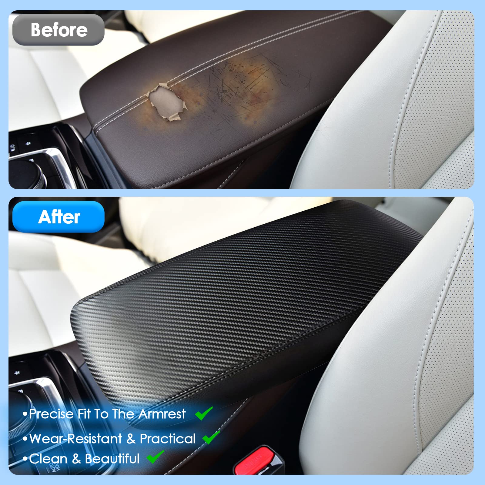 Coleya 2020-2023 2024 Cx-30 Armrest Cover For Mazda Cx-30 Console Armrest, Waterproof&Scratch-Resistant Lether Center Console Cover For 2022 2023 2024 Mazda Cx30 Accessories (Black-Carbon Fiber)