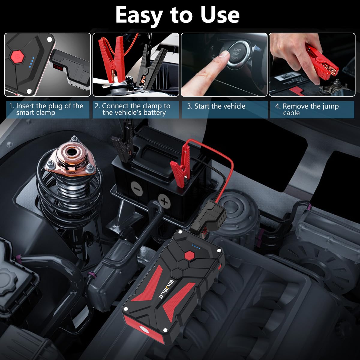 Biuble Car Battery Starter, 6000A Peak 12V Car Auto Jump Starter Power Pack With Usb Quick Charge 3.0 (Up To 10L Gas Or 8.0L Die