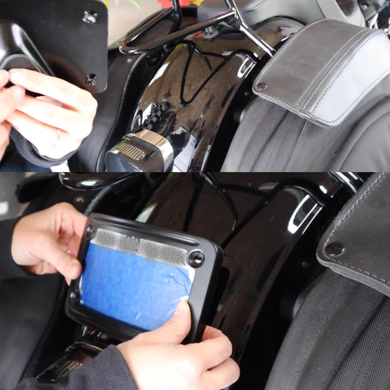 3148 Curved Laydown License Plate Mount with Frame Compatible with Harley Davidson 3 Hole Mount (Black)