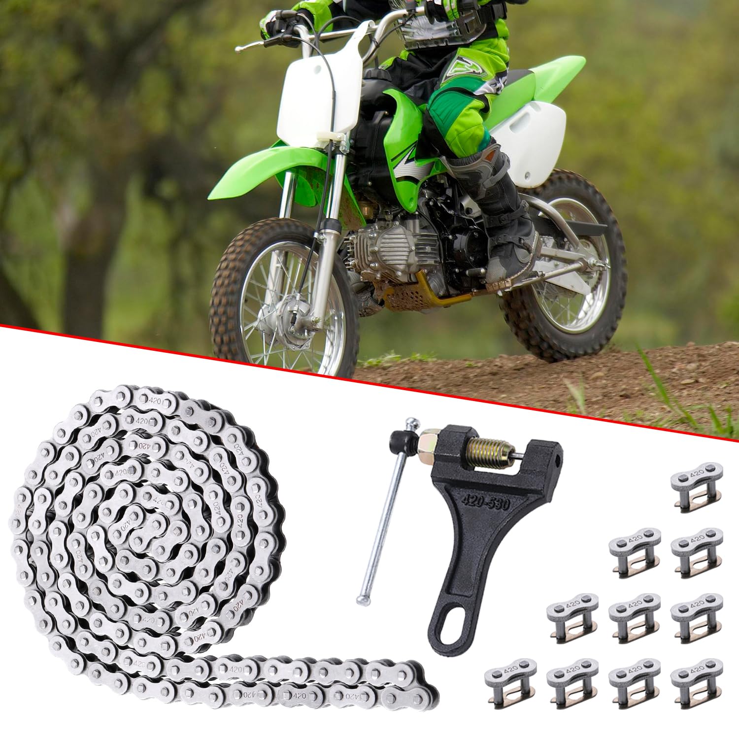 Kamier 420 Drive Roller Chain 102 Link Breaker For Crf50F Xr80R Kx65 Klx110 Ttr110 50Cc 70Cc 90Cc 110Cc 125Cc Ssr Taotao Coolste
