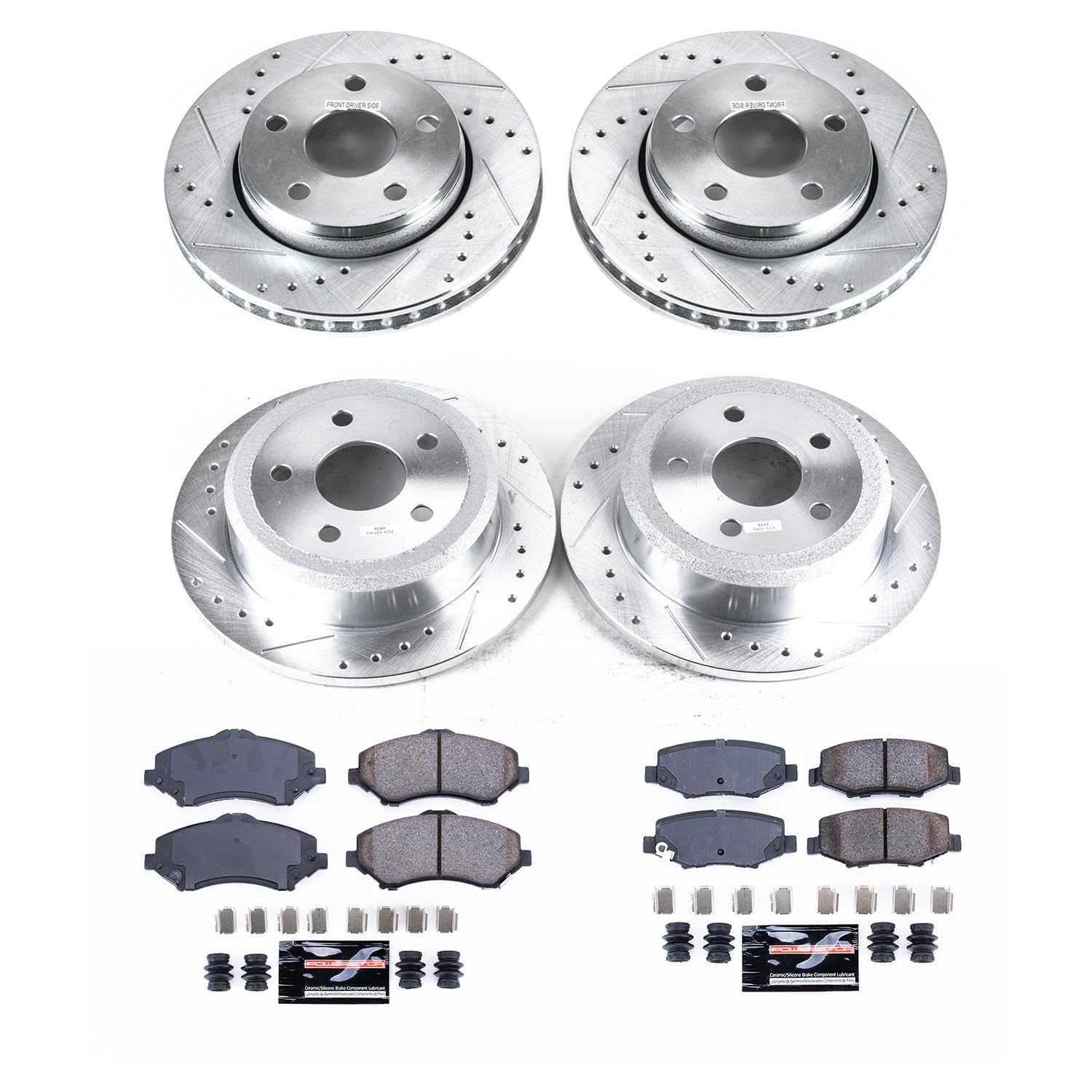 Power Stop K2798 Front And Rear Z23 Carbon-Fiber Ceramic Brake Pads And Drilled Slotted Rotors Brake Kit For 2007 2008 2009 2010 2011 2012 2013 2014 2015 2016 2017 Jeep Wrangler 2018 Jeep Wrangler Jk