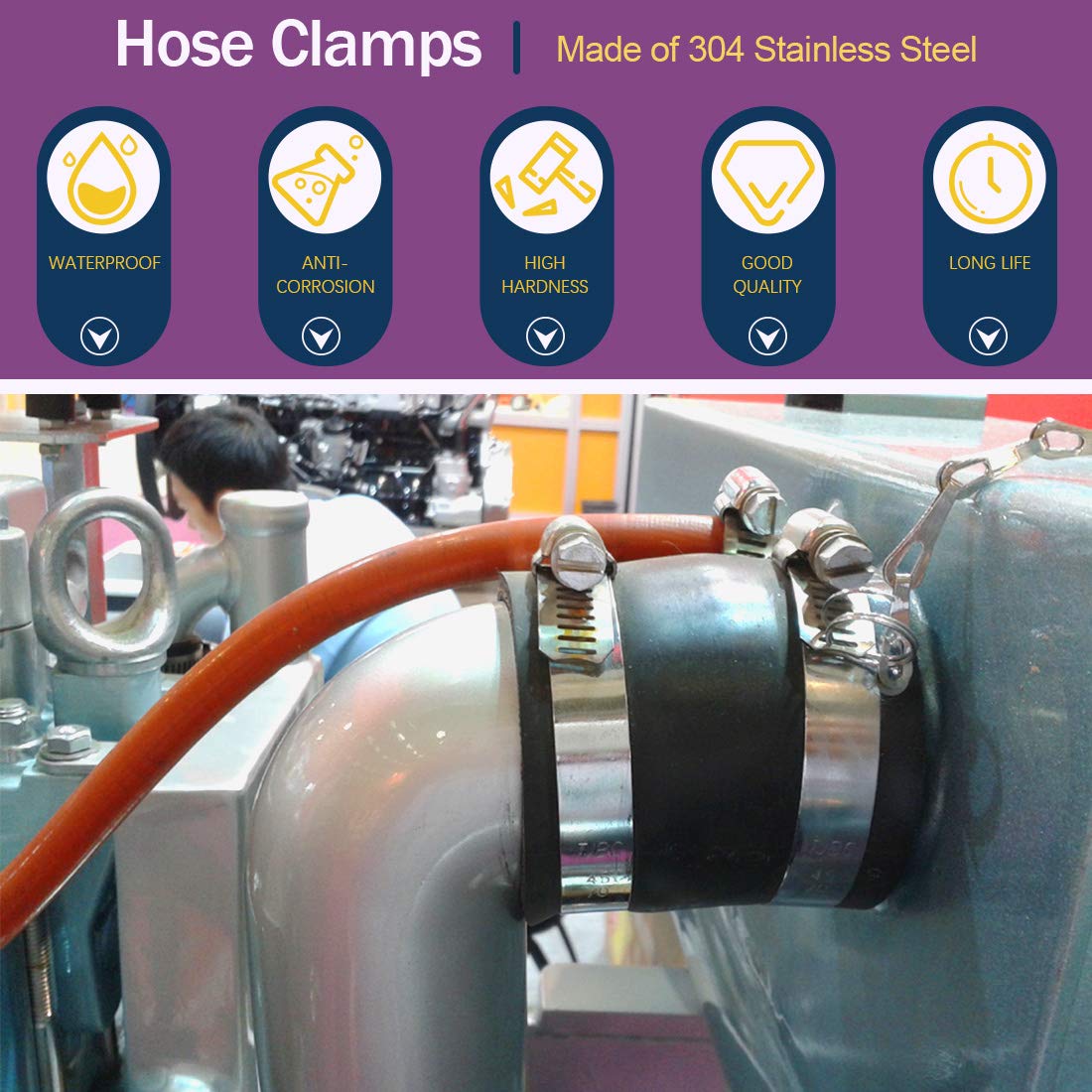 Swpeet 15Pcs 2.5-3.5inch (65-89mm) Hose Clamp 304 Stainless Steel Adjustable Range Worm Gear Hose Clamp Fuel Line Clamp Perfect