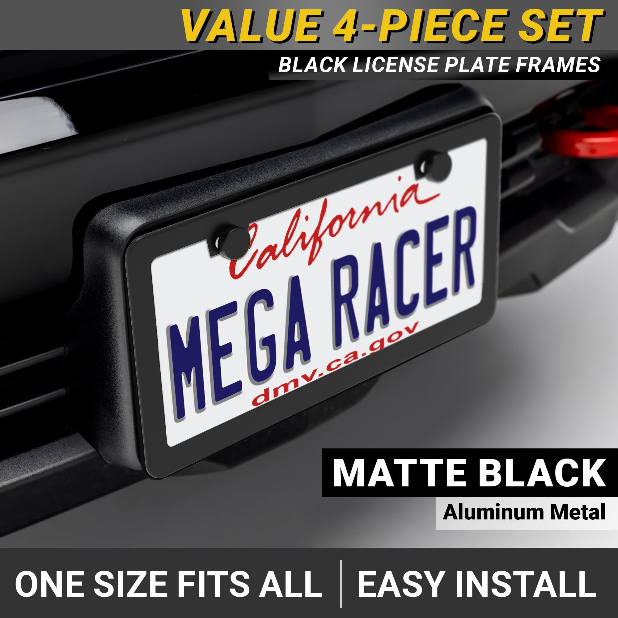 Matte Black License Plate Frames Metal | Value 4 Pack | Cool Car Licence Plate Holder For Men Women | Porta Placas Para Auto | A