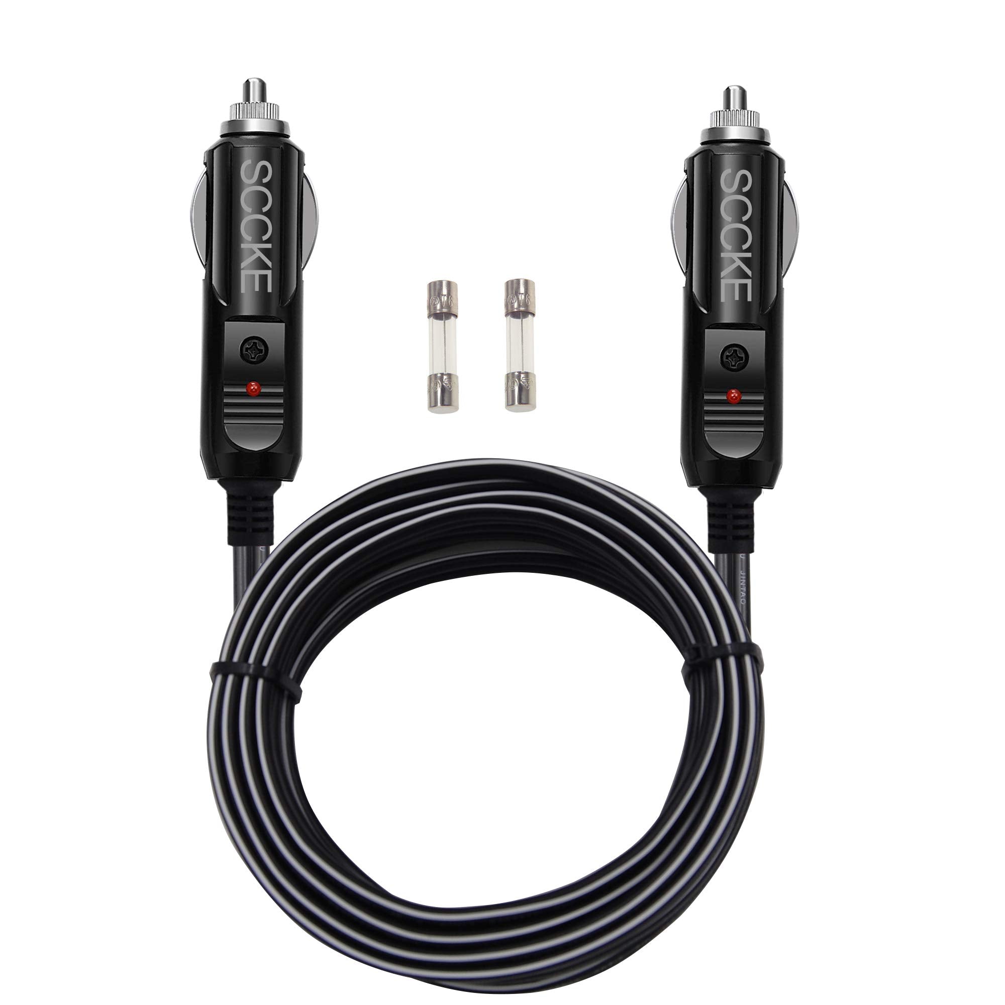SCCKE Heavy-Duty 20A 14.8ft / 4.5m 14 AWG Male to Male Plug Cigarette Lighter Charger Cord with LED Indicator and 20A Fuse Prote