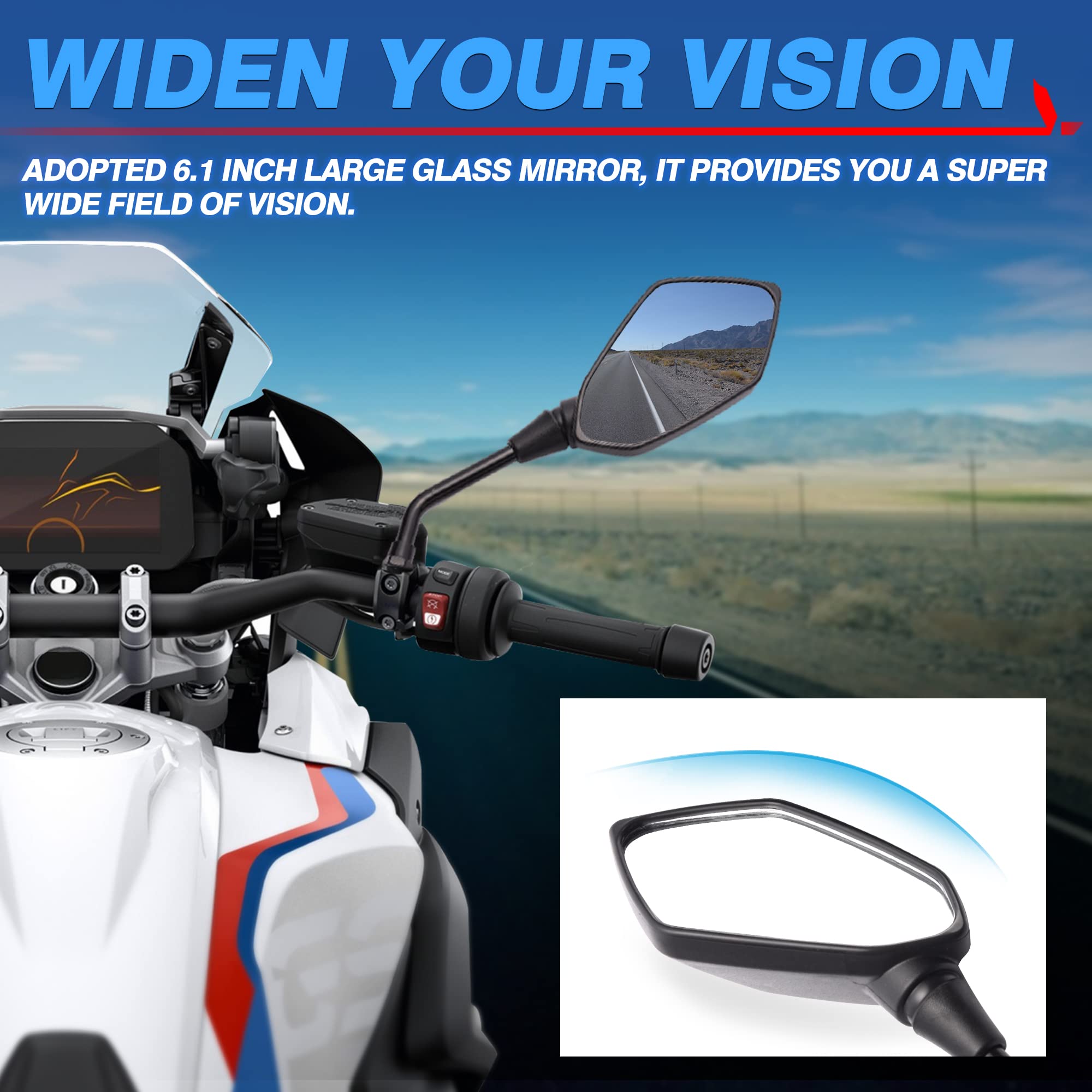 MICTUNING Mirror for Motorbike,Universal Side Mirror with 10mm Bolt 7/8 inches Handlebar Clamp Mirror,High Definition,Blast-resi