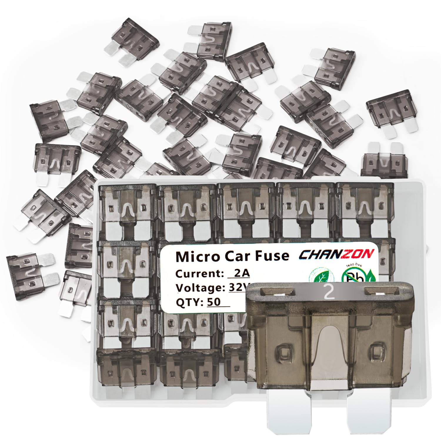 Chanzon 50Pcs Ul Listed 2A Standard Blade Fuse Atc/Ato/Apr 2 Amp 32V Auto Fuses Fast Blow For Automotive Car Rv Truck Suv