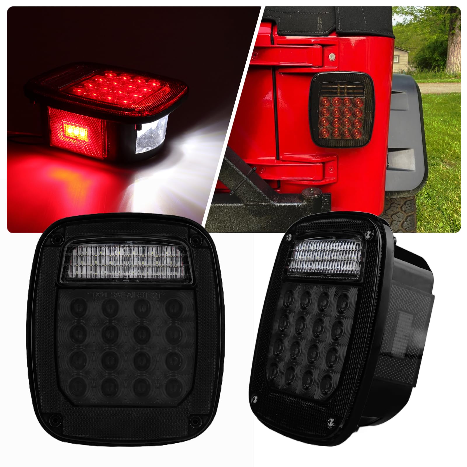 Smoked Square Rear Combination Tail Lights Lamps Assembly Replacement For 1979-2006 Wrangler Tj Yj Cj5 Cj7 With Passenger And Dr