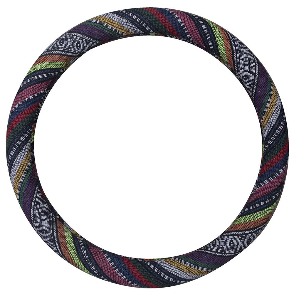 Istn Medium Ethnic Style Coarse Flax Cloth Automotive Steering Wheel Cover Anti Slip And Sweat Absorption Auto Car Wrap Cover (1