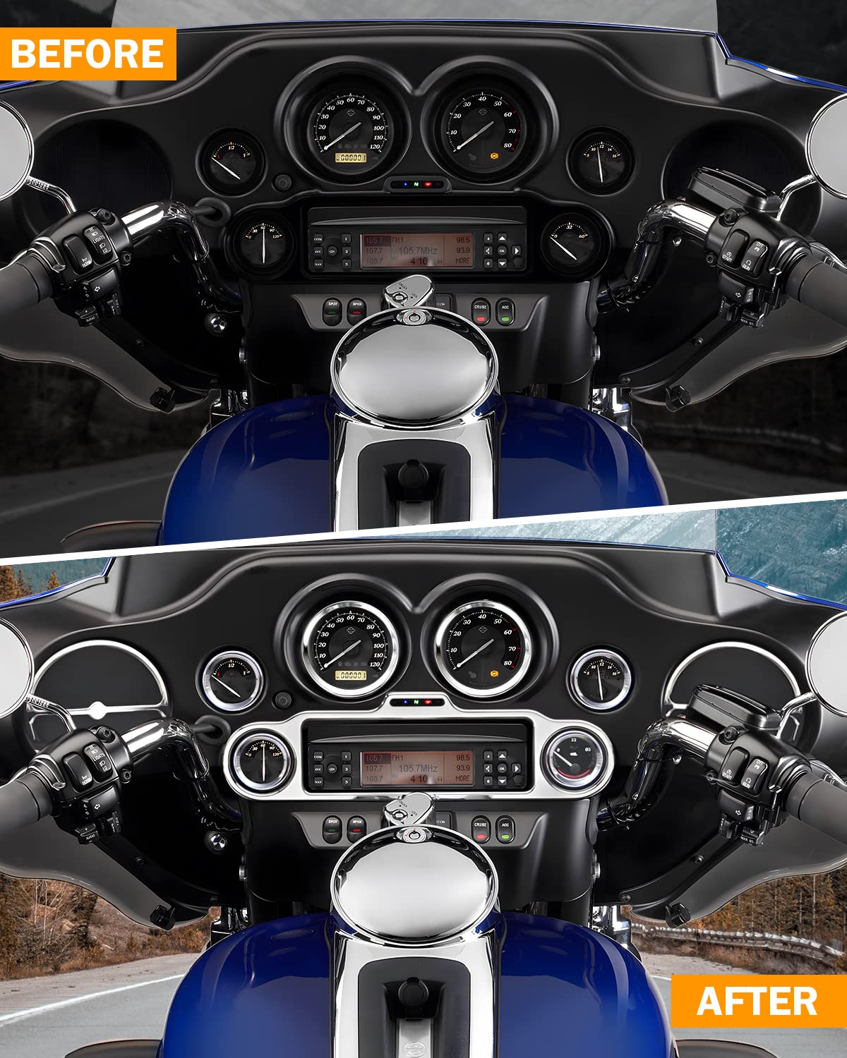 PBYMT 9 Pcs Stereo Accent Speedometer Speaker Trim Circle Covers Compatible with Harley Touring Electra Street Glide Trike Model