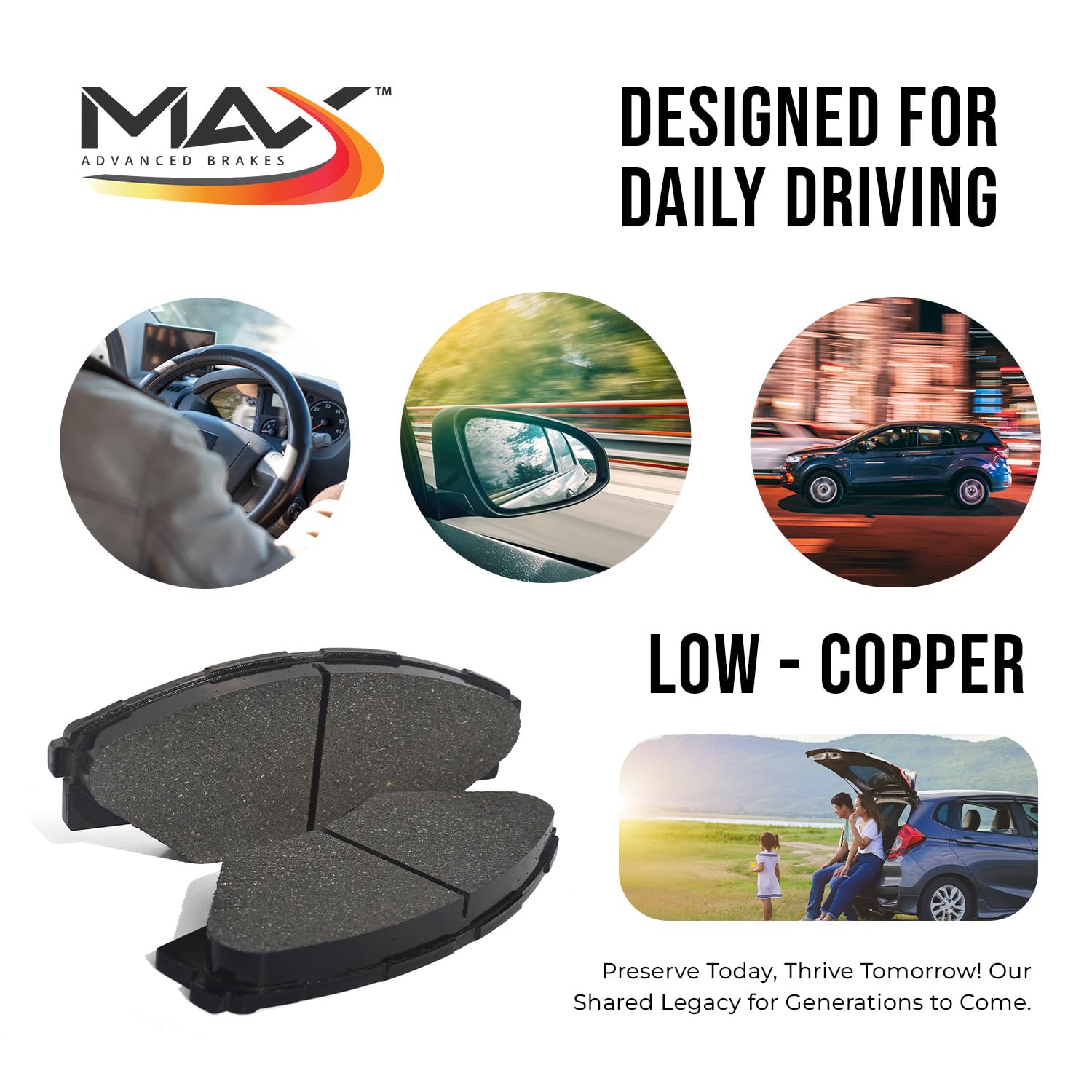 Max Advanced Brakes Rear Brake Pad For 2011-2014 2015 2016 2017 Honda Odyssey, 2019-2021 Honda Pilot, Passport, Ridgeline, 07-16 Acura Mdx, Carbon Ceramic Pad W/Hardware