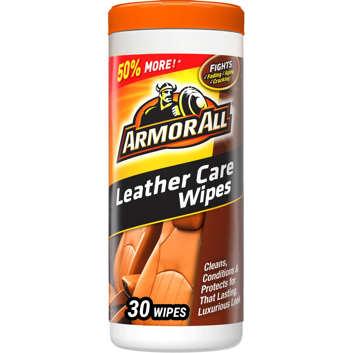 Armor All Car Interior Cleaner Leather Wipes - Cleaning For Cars & Truck & Motorcycle, Beeswax, 20 Count (Pack Of 6), 18933-6Pk