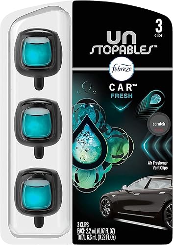 Febreze Unstopables Car Odor-Fighting Car Freshener Vent Clip Fresh, 07 Fl Oz Car Vent Clip, Pack Of 3