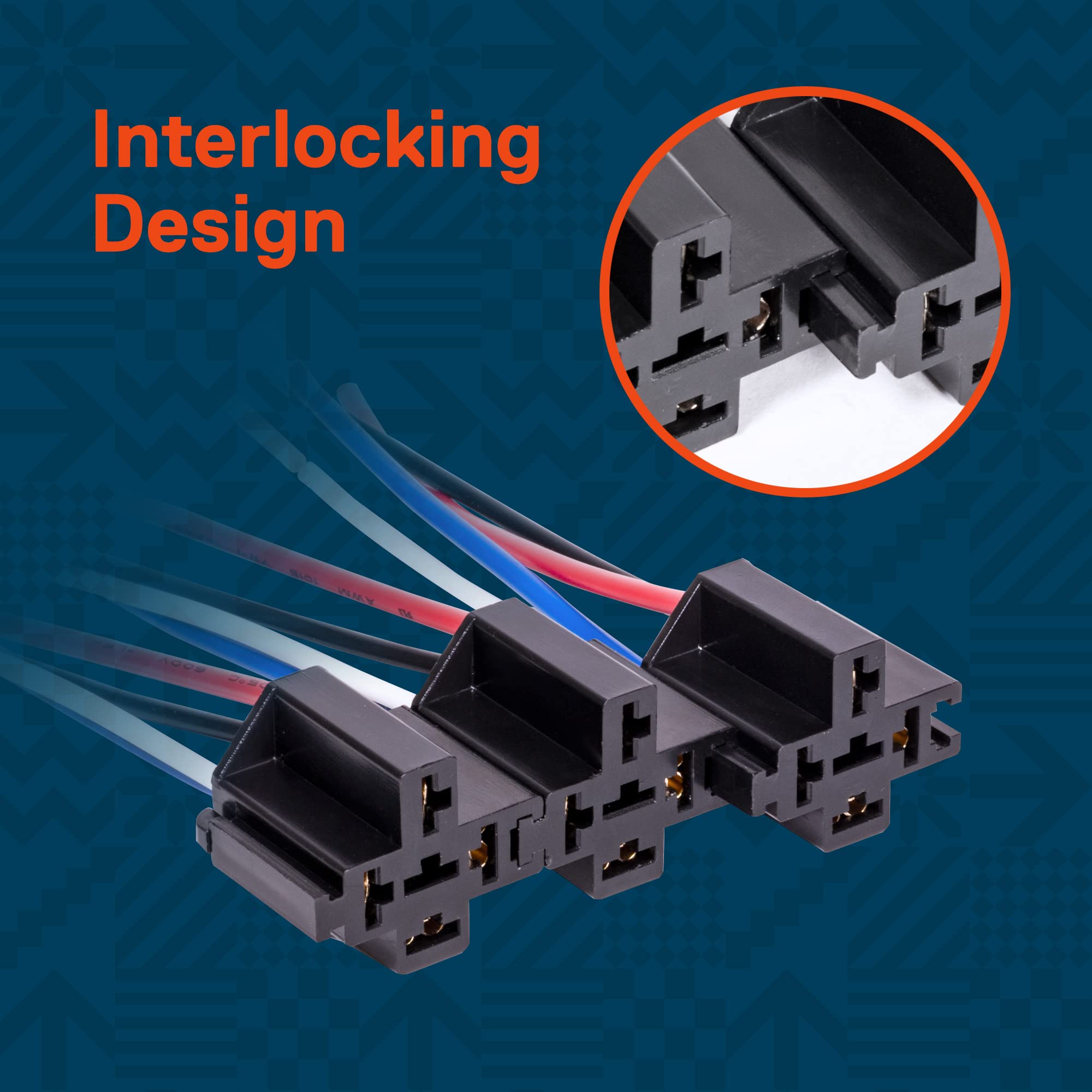 ONLINE LED STORE 6 Pack 4-Pin 12V Bosch Style Relay Switch Kit - 30 Amp Automotive Relays with Interlocking Harness Socket Holder