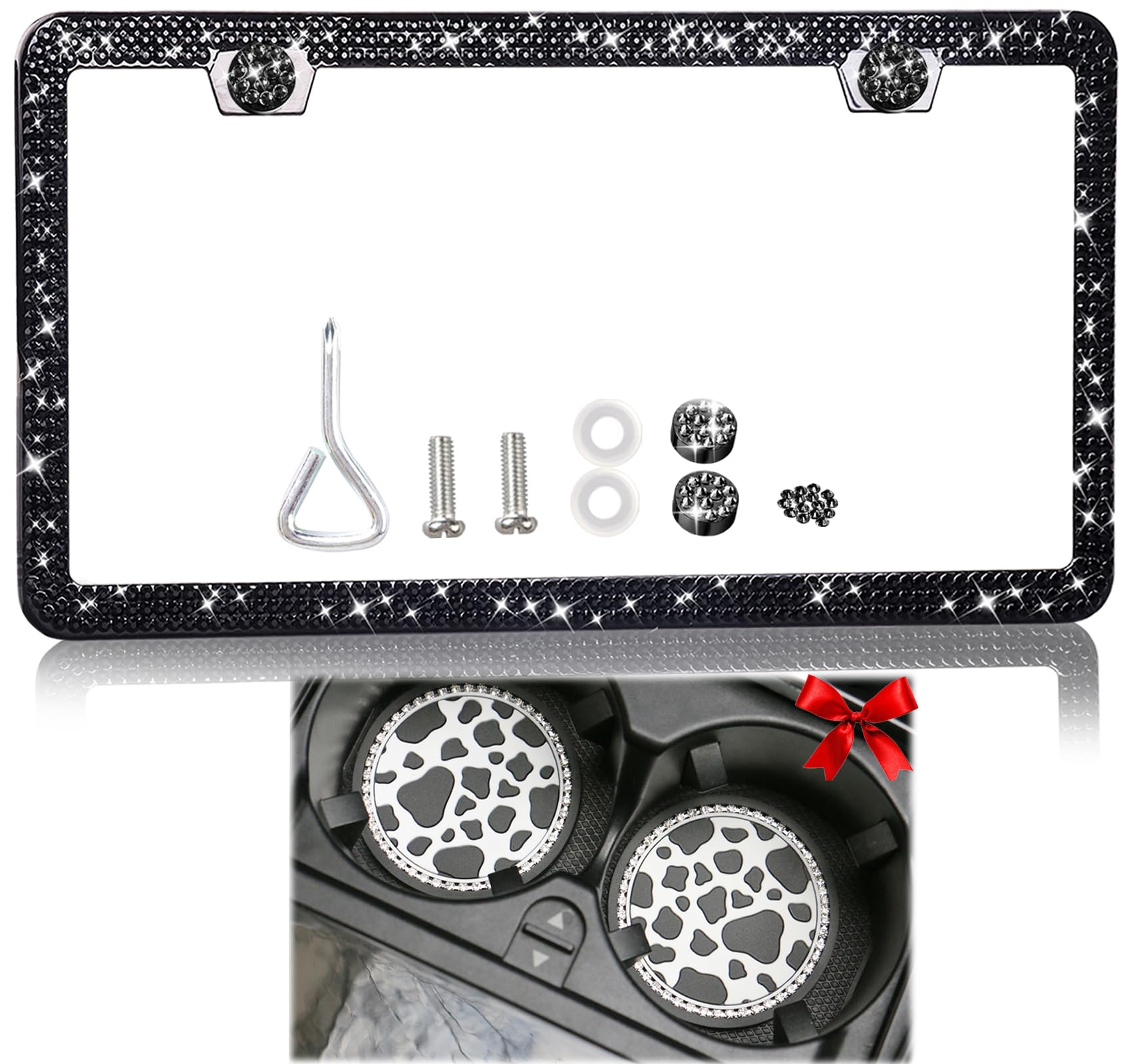 Wedamer Black Bling License Plate Frames For Women 1 Pack Black Sparkly Rhinestone Diamond Glitter Bedazzled Sparkle License Pla