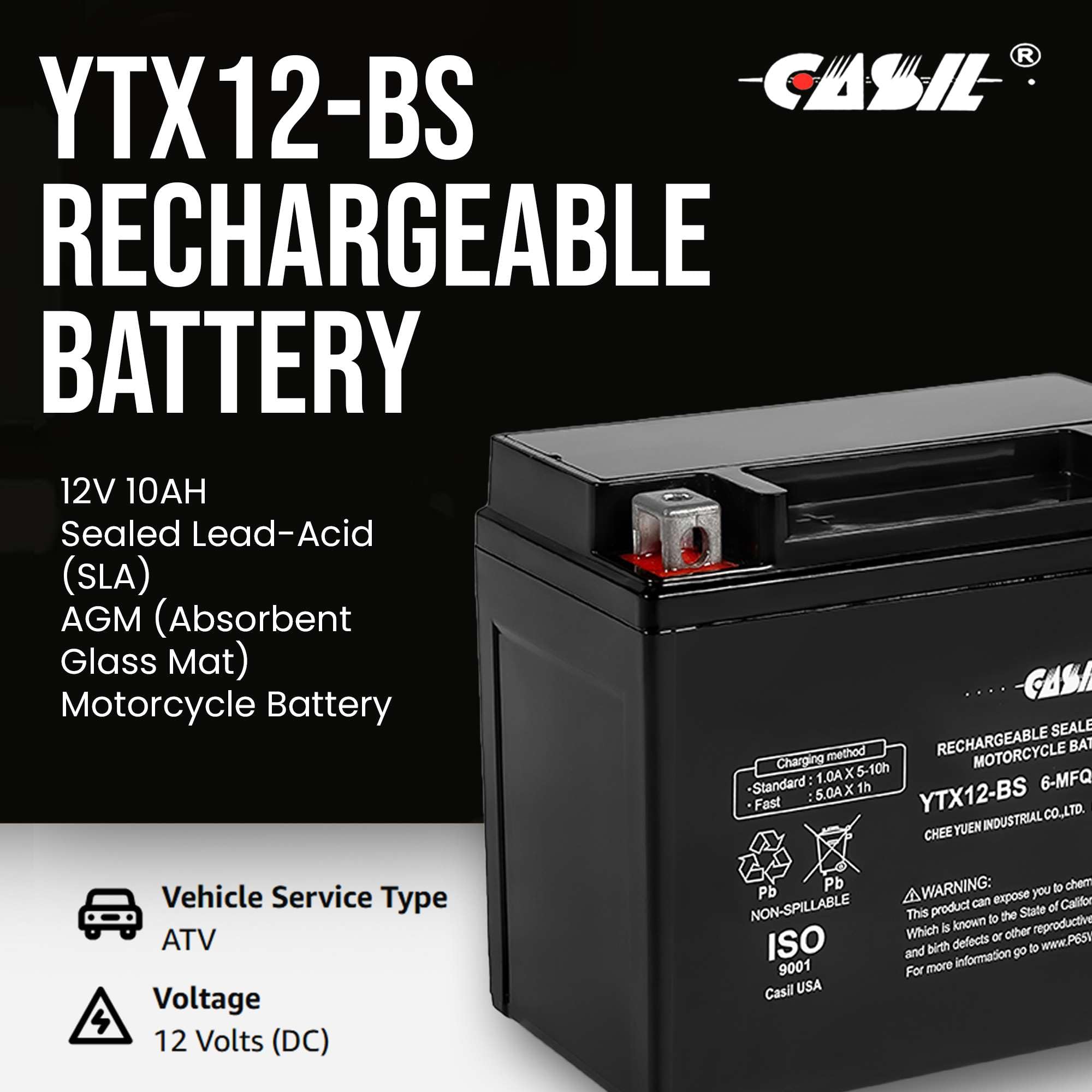 Ytx12-Bs Replaces Etx12 Tx12 Agm Motorcycle And Atv 12V Battery, 180 Cold Cranking Amps And 10 Ahr.