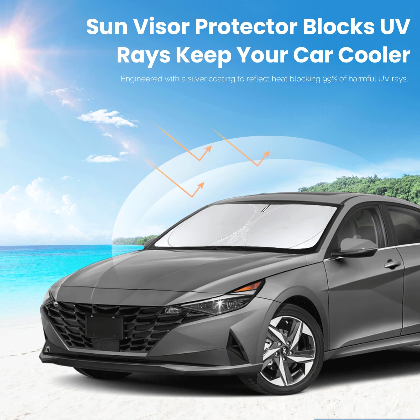 Windshield Sun Shade For Hyundai Elantra, Front Window Sunshade Protector Custom Fit For Elantra 2017-2020 Sun Visor Foldable Wi