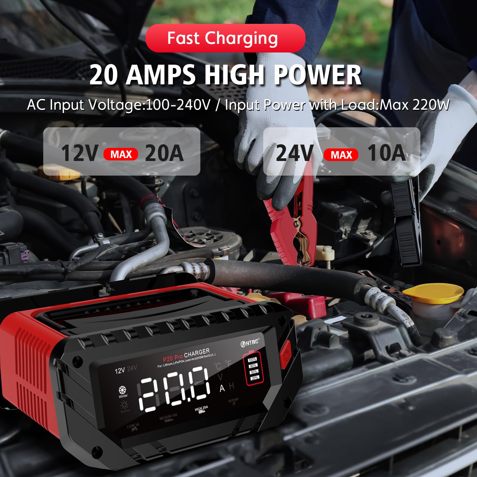 Lithium Lifepo4 Battery Charger,12V 24V Agm Deep Cycle Fully Automatic Car Battery Charger,12 Volt 24 Volt 20 Amp Batetry Charge