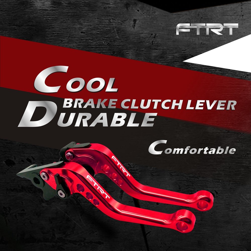 FTRT Short Levers Brake Clutch - Aluminum, Red, Compatible with Ninja 650R, ZR650, Z900, KLE650, KLZ1000, Model TRM-K
