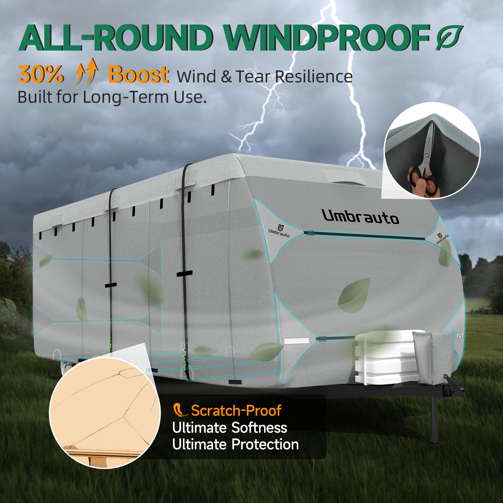 Umbrauto Rv Cover Fits 22-24Ft Travel Trailer: Lightweight, Waterproof Camper Cover For Toy Hauler, Winter Campsite, With Gutter
