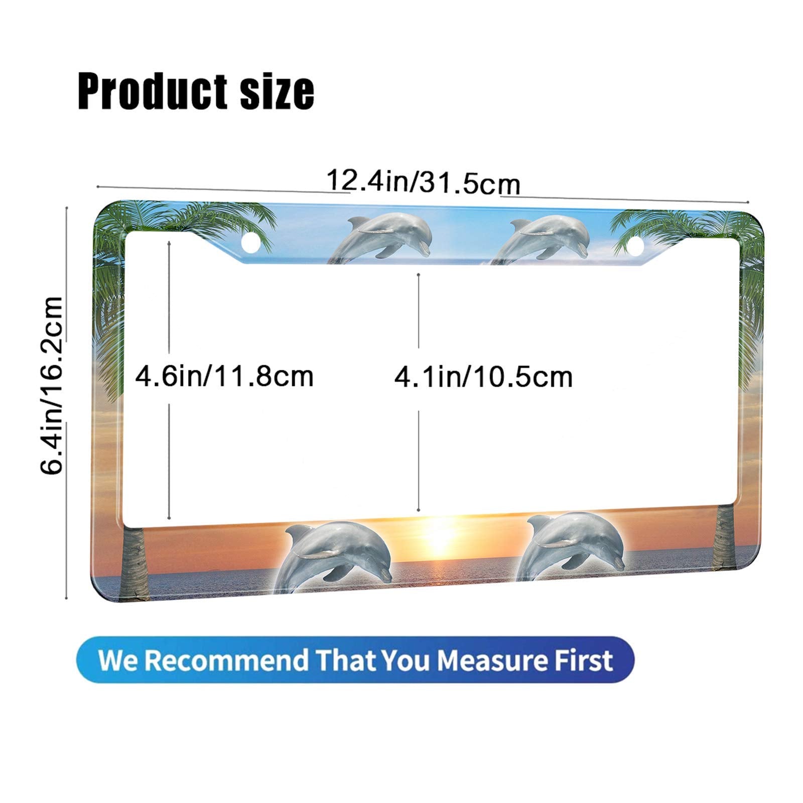 HOSNYE Jumping in The Sunset by The Sea License Plate Frame Metal License Plate Cover Front Plates Frames Car Tag Frame for Wome
