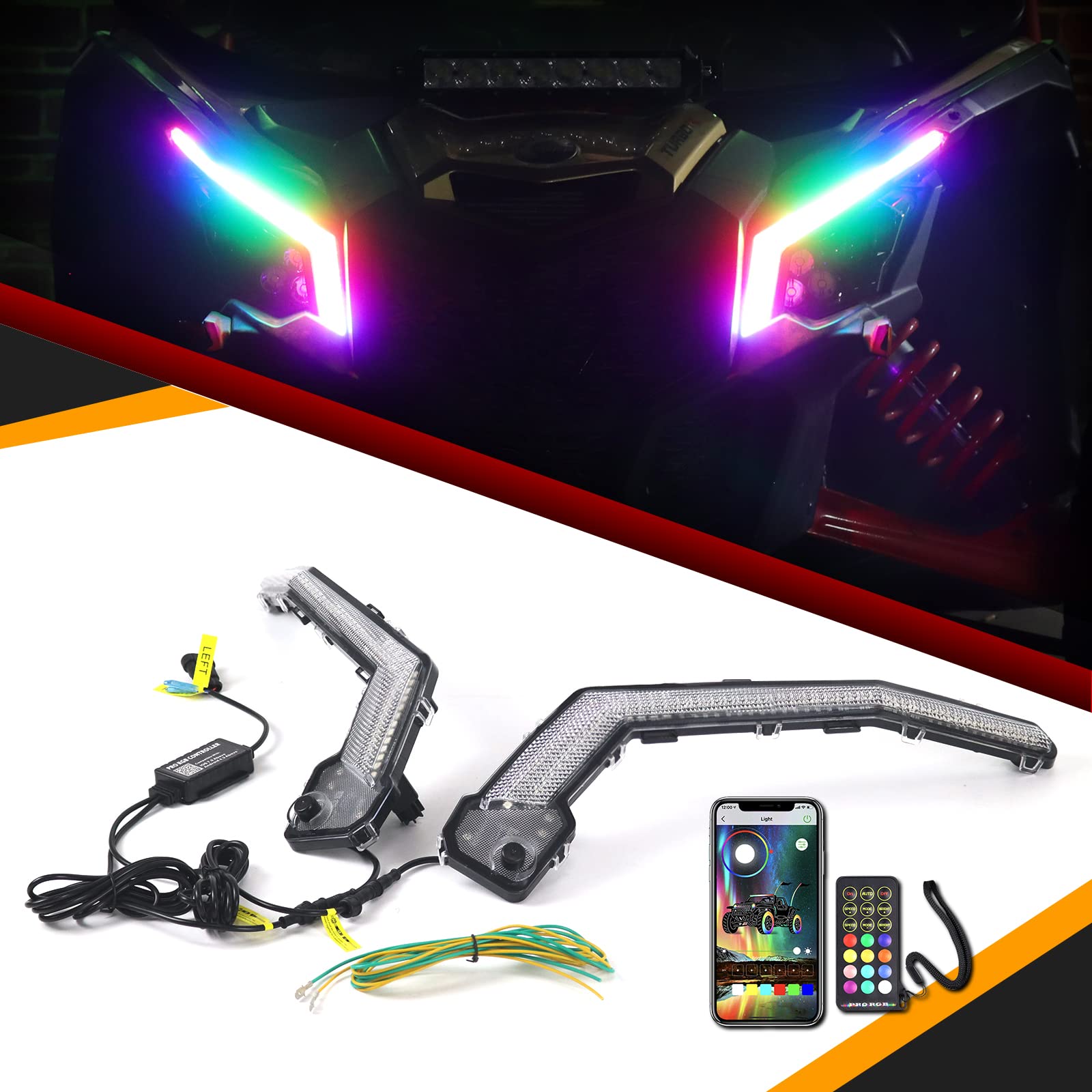 Yiswhis Led Front Signature Light For Can Am Maverick X3 Max Turbo 2017-2023,With Drl Turn Signal Light,Front Fang Light Assembly,Ip68 Waterproof,Plug And Play,Remote Control Or App Control,#710004994