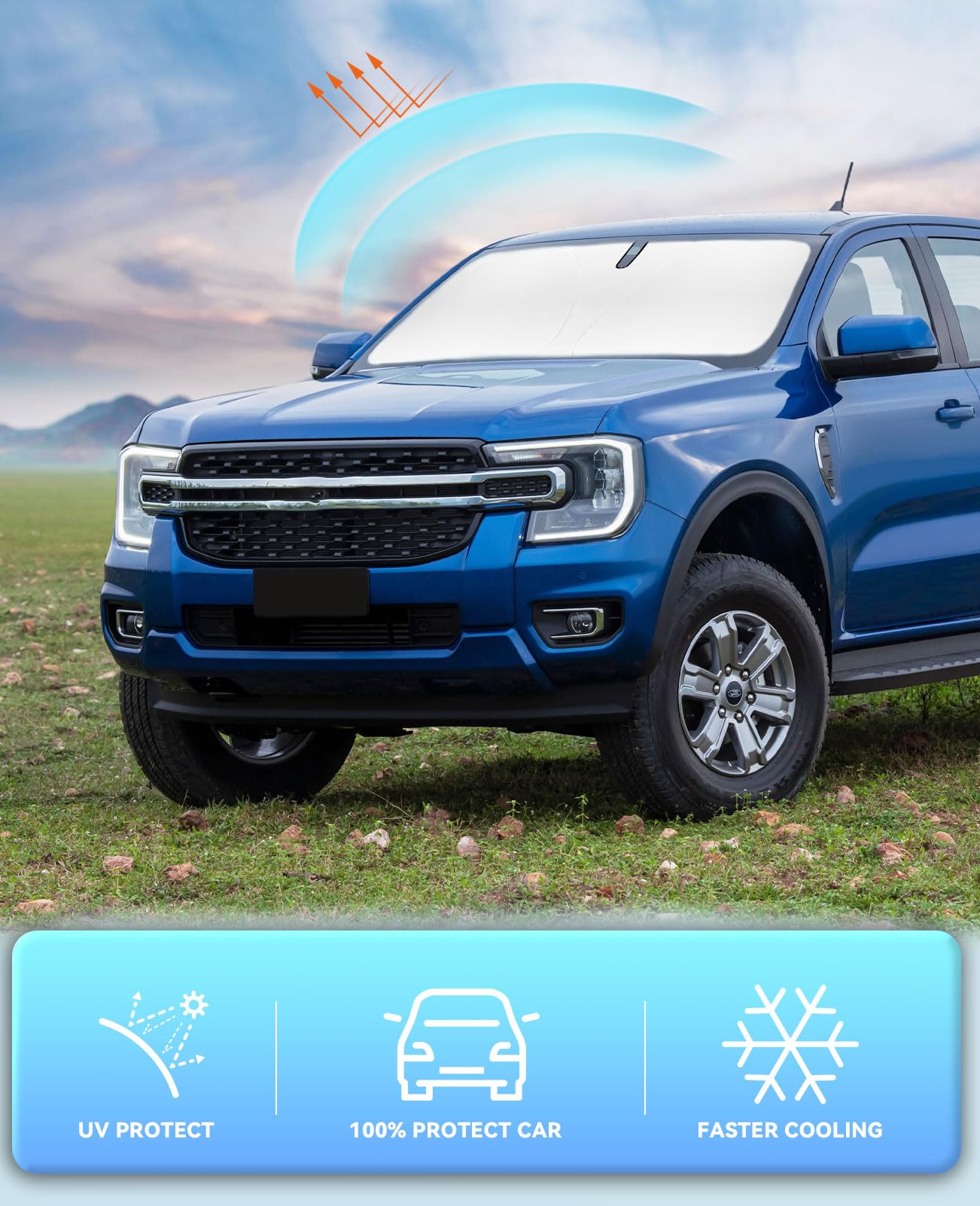 Sun Shade Windshield Sunshades For 2019-2023 2024 2025 Ford Ranger Accessories Windshield Cover Fits Ranger 240T Coating Window