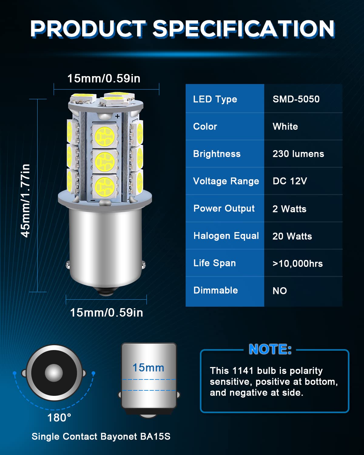 Alopee 1156 LED Bulb Bright White 1141 LED Bulb DC 12V 1156 Bulb Replacement for 1156 7506 1141 1003 RV LED Lights Interior Camp
