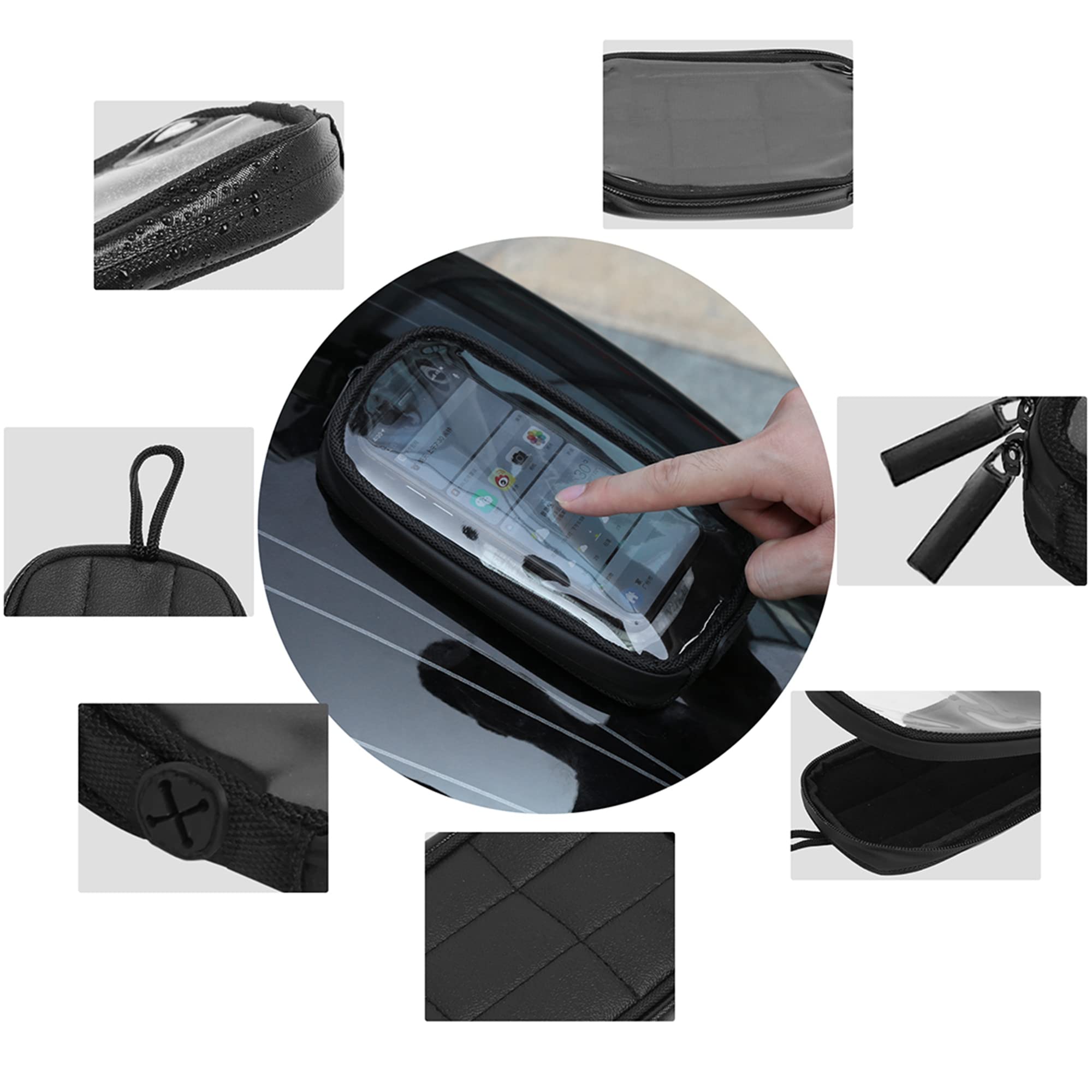 X Autohaux Universal 7'' Magnetic Tank Bag With Headphone Hole Pu Leather Waterproof Motorbike Saddlebag For Motorcycle